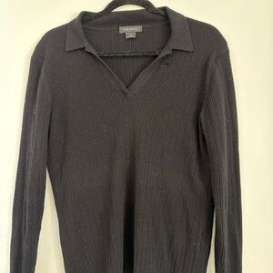 Club Monaco Men’s Black Ribbed V‑Neck Sweater
